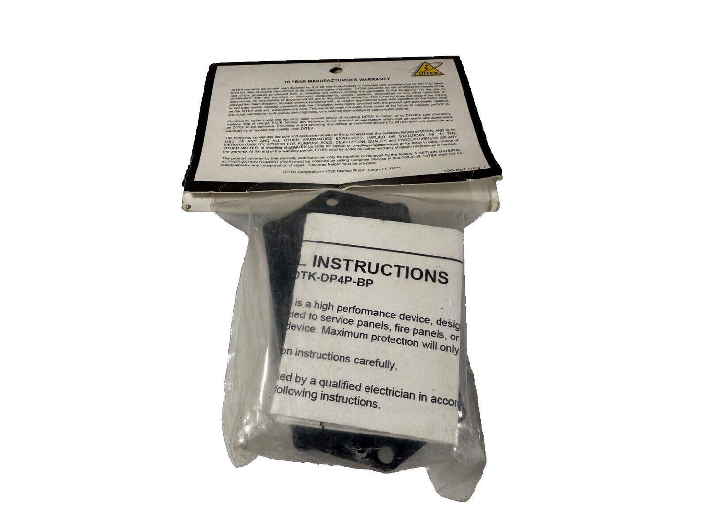 DITEK DTK-DP4P-BP surge protector for fire alarm panels, packaged with warranty and instructions