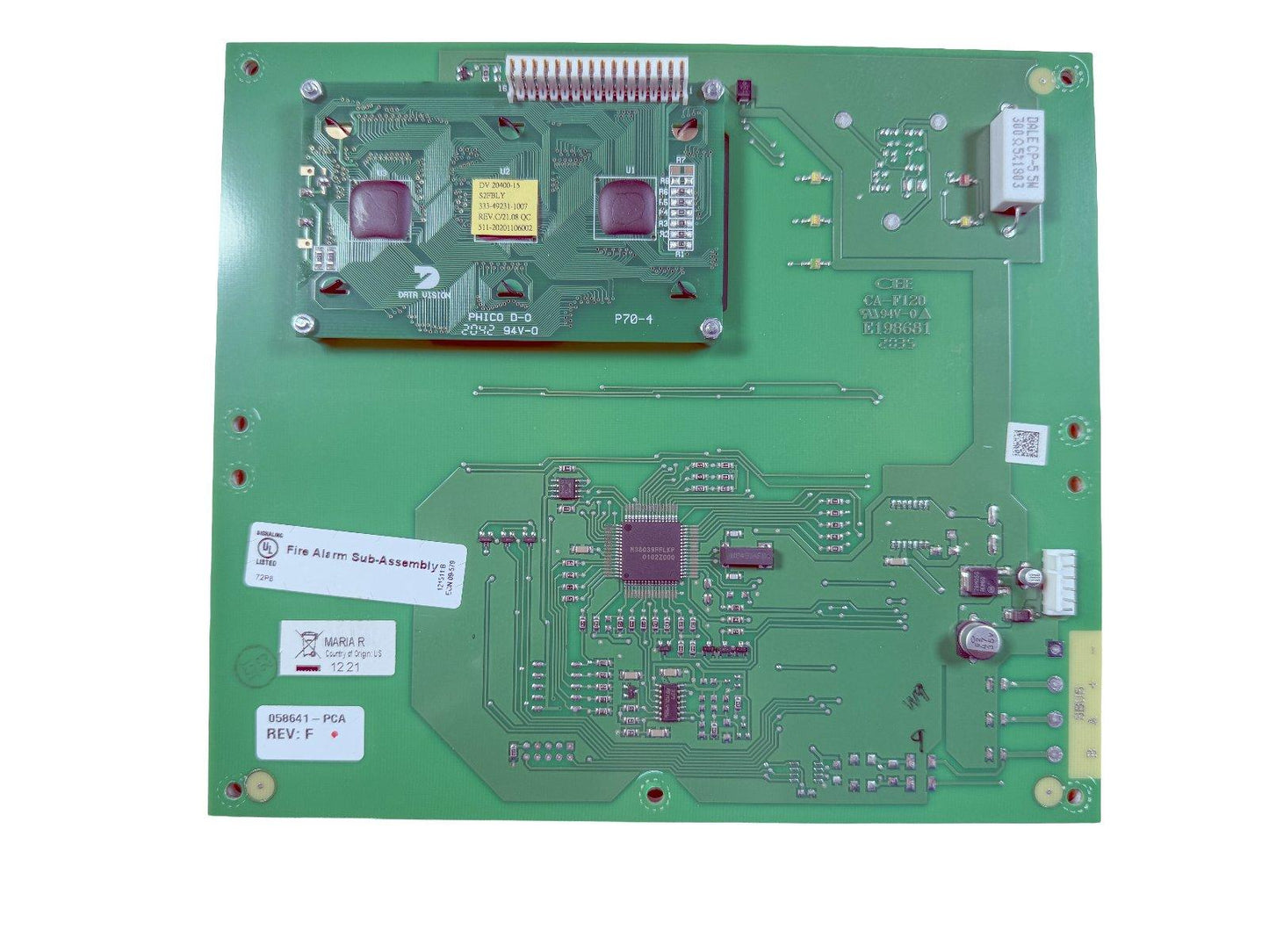 Fire alarm control panel circuit board with UL listed sub-assembly and PCA components