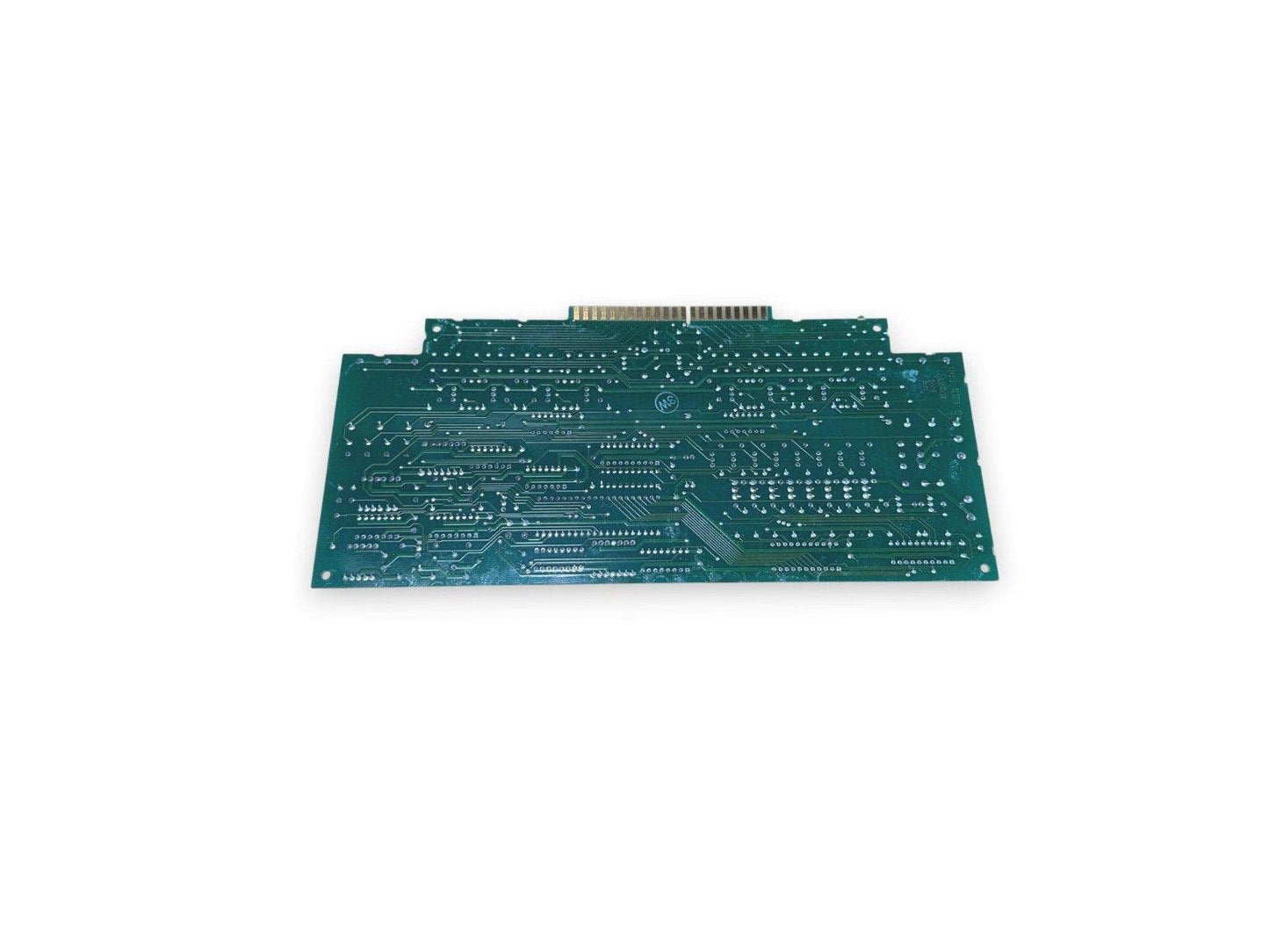 Green fire alarm control panel circuit board with gold connector pins