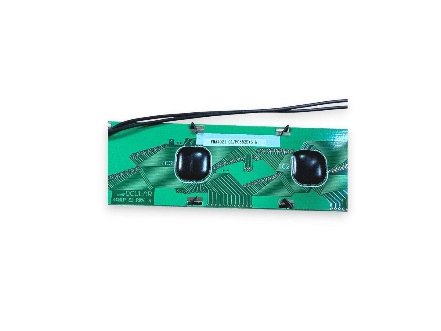 Ocular FMA4021-01 fire alarm control panel circuit board with black ICs and wiring