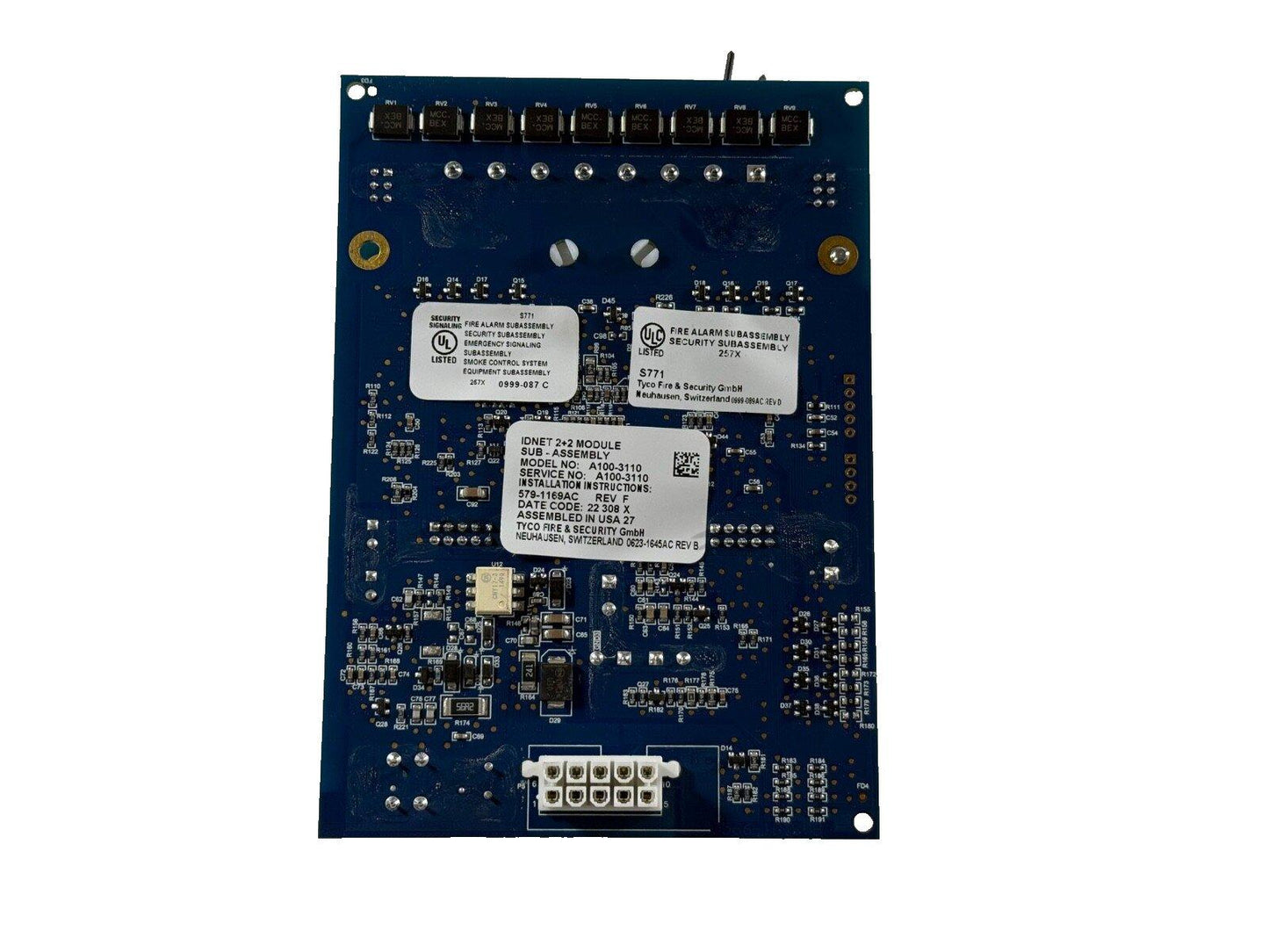 Tyco fire alarm control module circuit board with UL listed labels and connectors