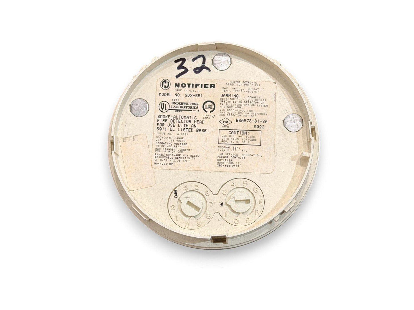 Notifier SDX-551 smoke detector head for fire alarm systems, used with S911 base, UL listed
