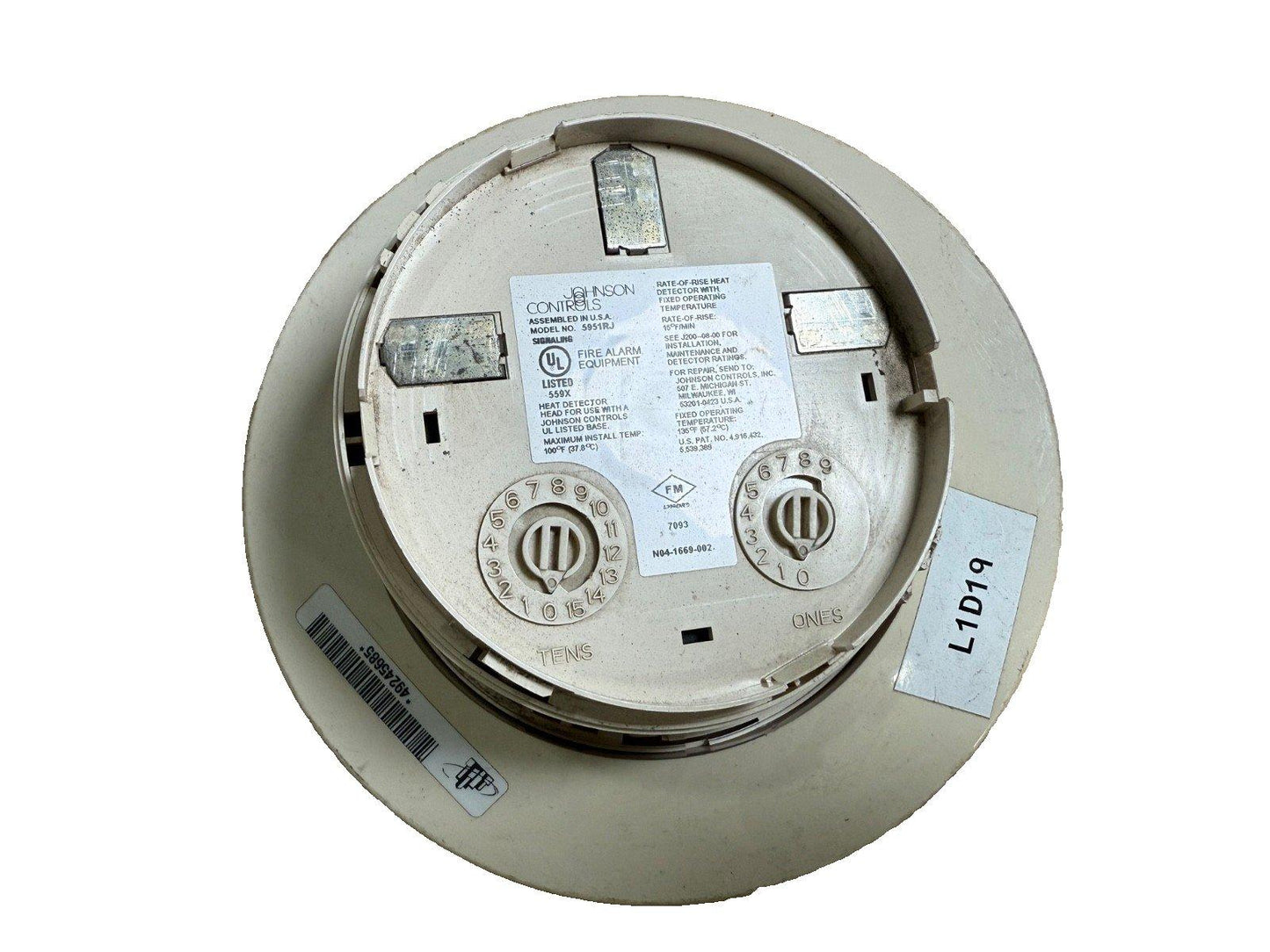 Johnson Controls 5951RJ heat detector head for fire alarm systems, UL listed, fixed temp & rate-of-rise