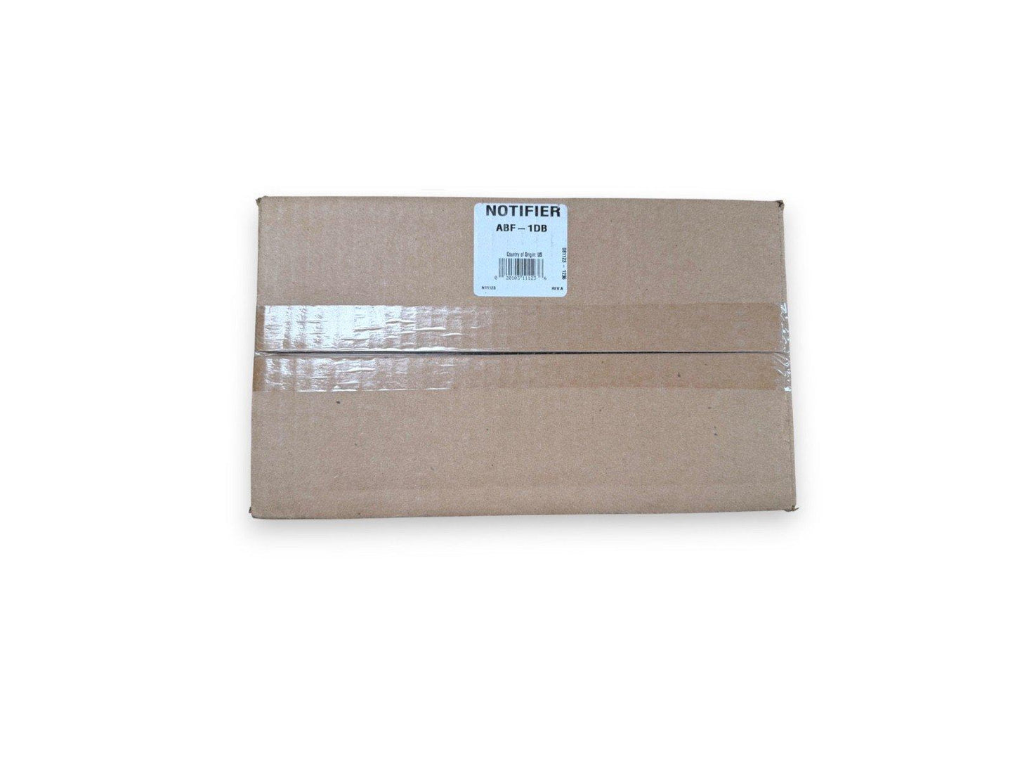 Notifier ABF-1DB fire alarm equipment in sealed cardboard box, ready to ship