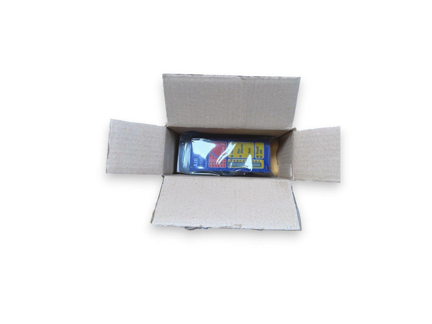 Fire alarm control panel in open box, new surplus equipment for safety systems