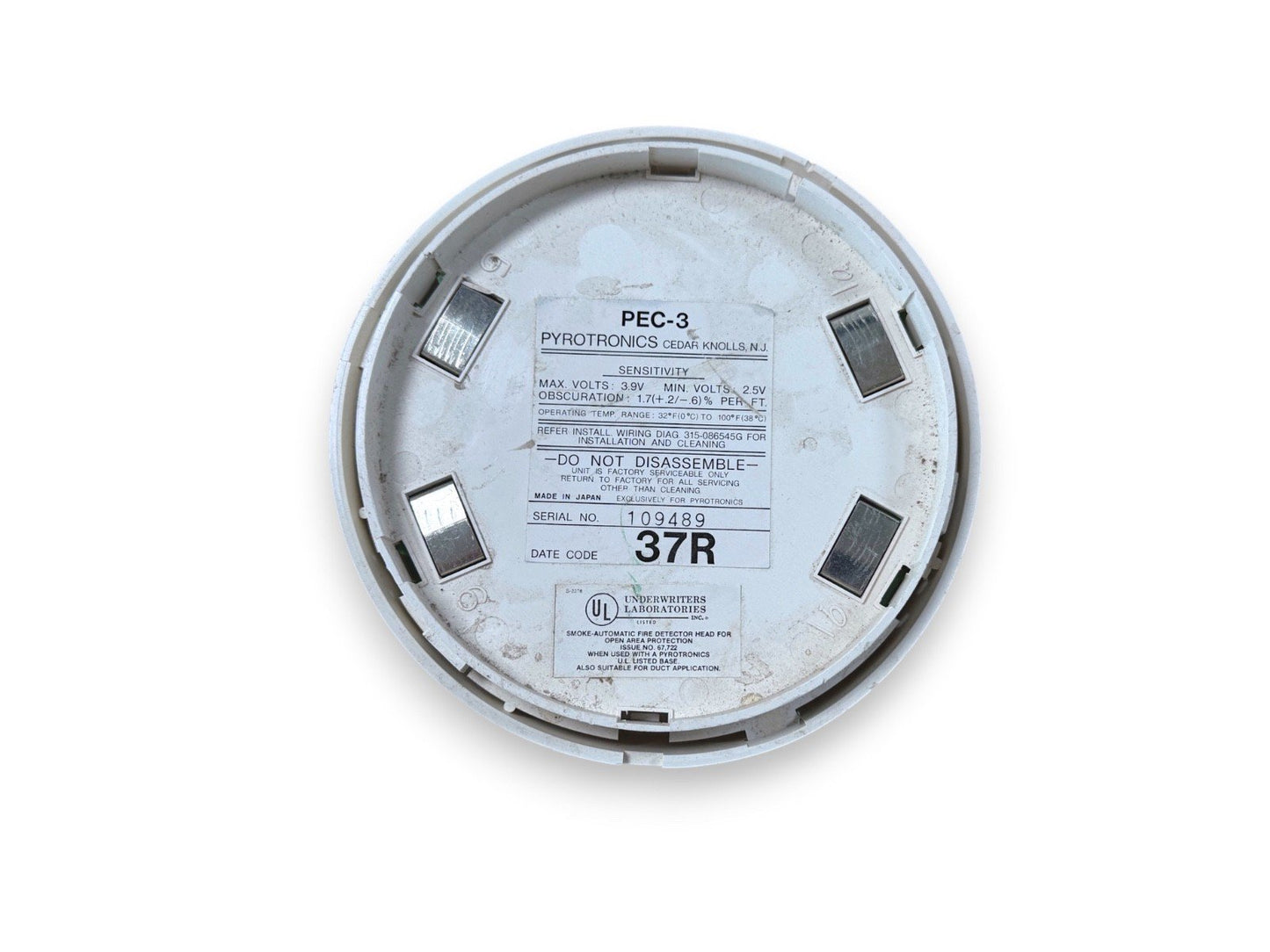 Siemens Pyrotronics PEC-3 Fire Alarm Smoke Detector + Base