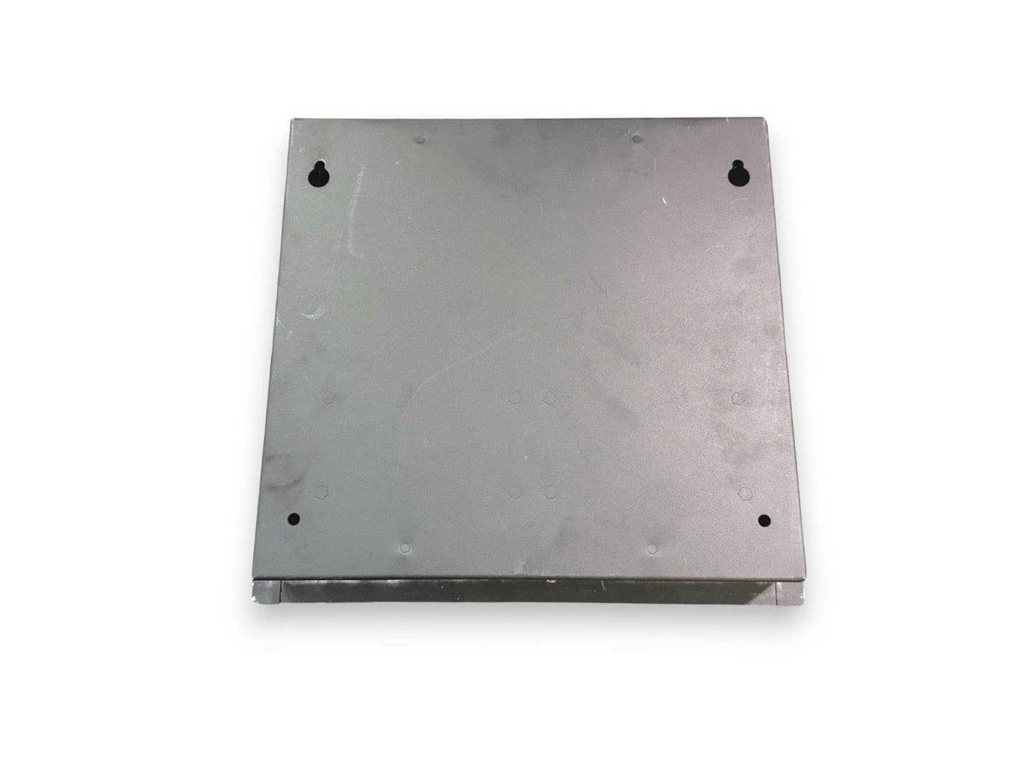 Metal fire alarm control panel backplate with mounting holes
