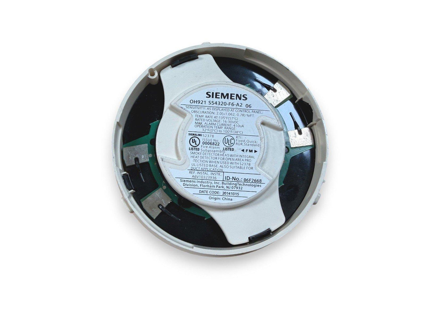 Siemens OH921 smoke detector head with heat sensor, UL listed for fire alarm systems