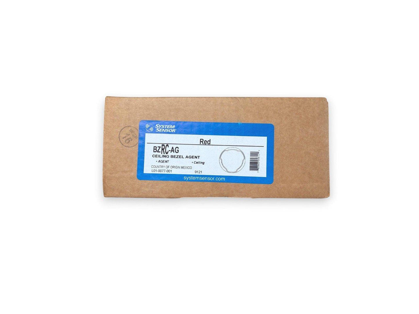 System Sensor BZRC-AG red ceiling bezel agent for fire alarm systems, packaged in cardboard box