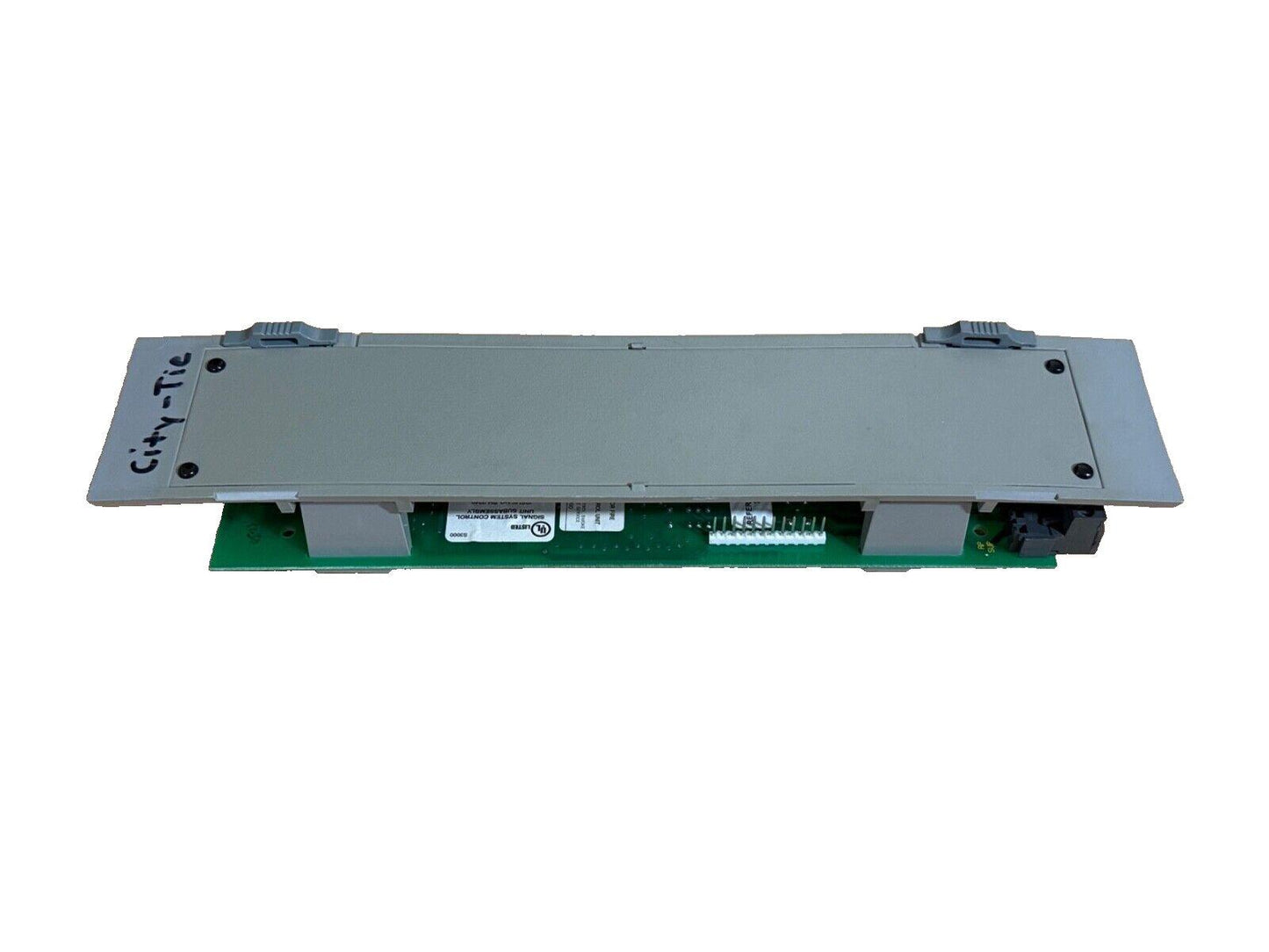 City-Tie fire alarm control panel module with green circuit board and UL listing