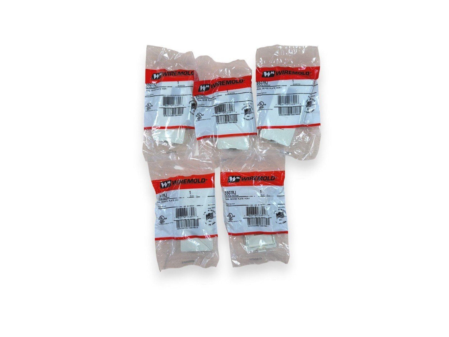 Wiremold 5507RJ dual device plates in sealed packaging for fire alarm systems