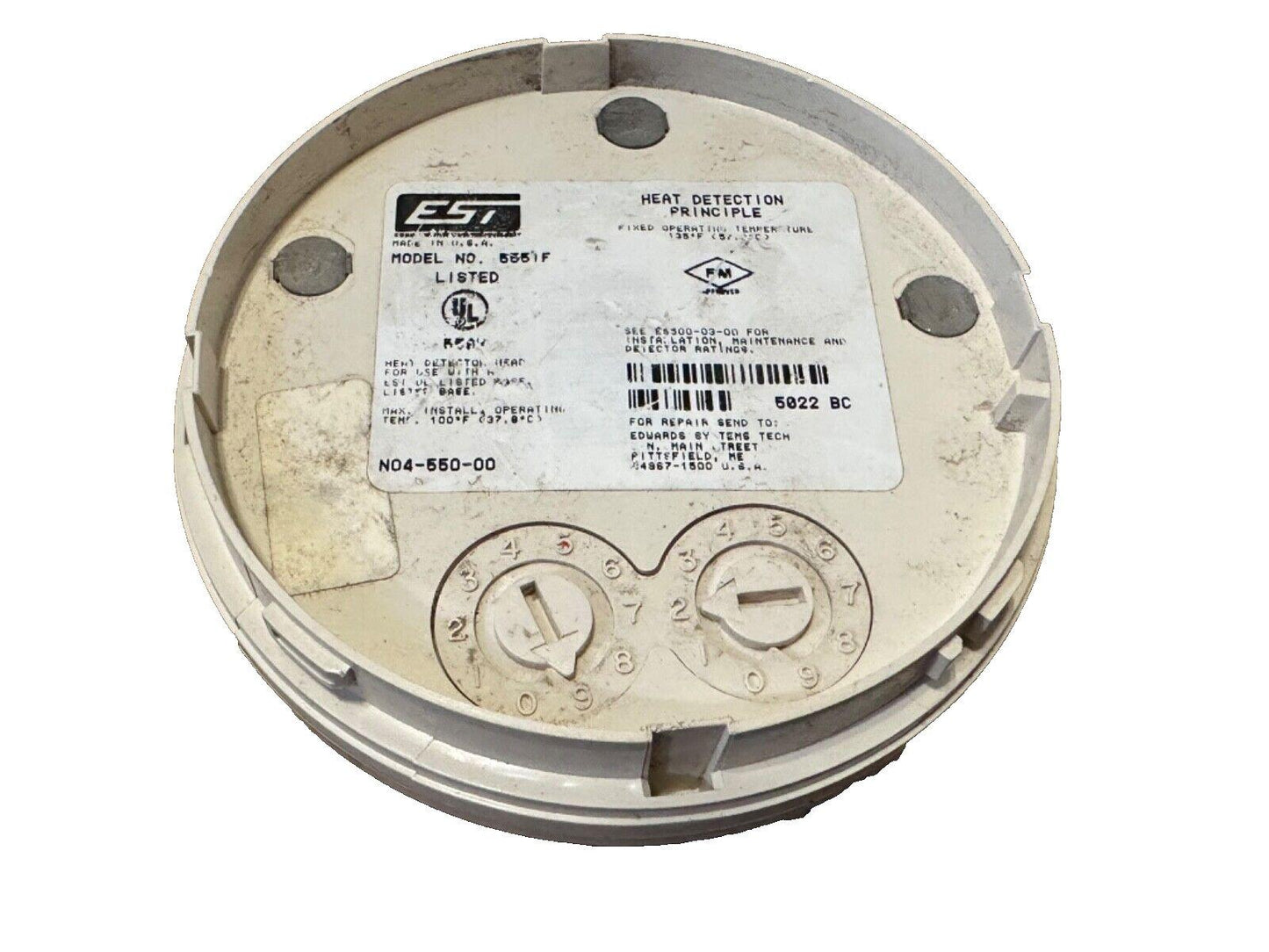 EST 5851F heat detector with fixed temperature rating, UL listed, used fire alarm equipment
