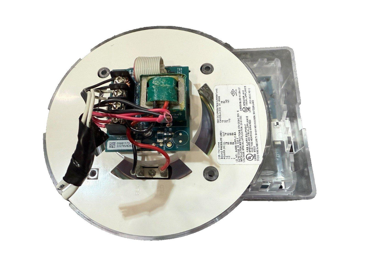 Fire alarm speaker strobe with wiring and circuit board, UL listed for hearing impaired