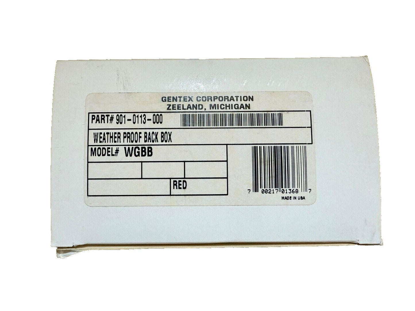 Gentex weatherproof back box WGBB, part #901-0113-000, red, made in USA for fire alarm systems