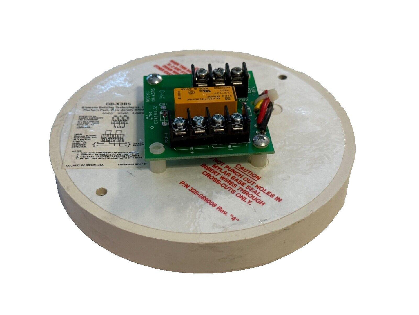 Siemens DB-X3RS fire alarm base with wiring terminals and circuit board, used in commercial fire safety systems