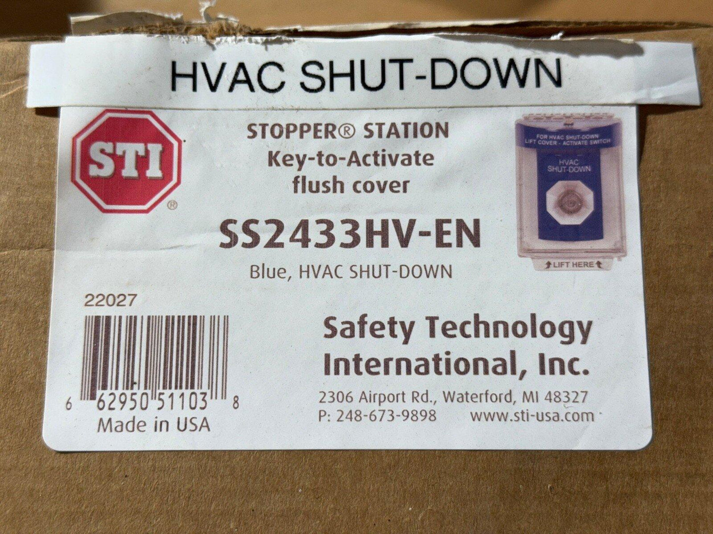 STI STOPPER SS2433HV-EN HVAC Shut-down Key-to-activate Station (NEW IN BOX)