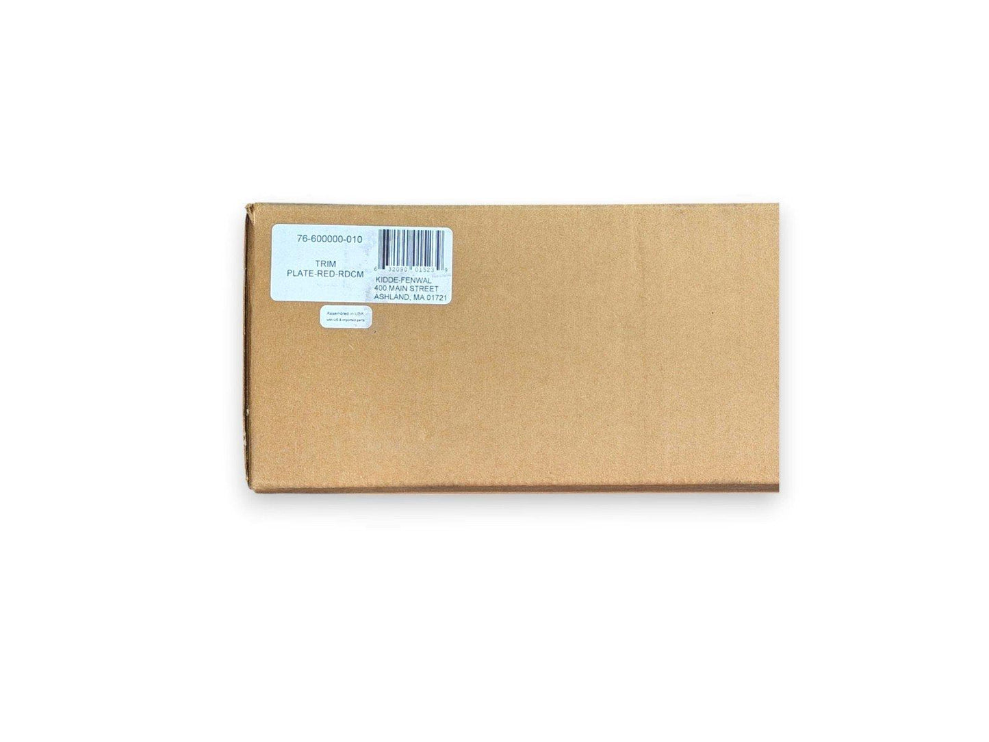Kidde Fenwal red trim plate for fire alarm system, model 76-600000-010, packaged in cardboard box