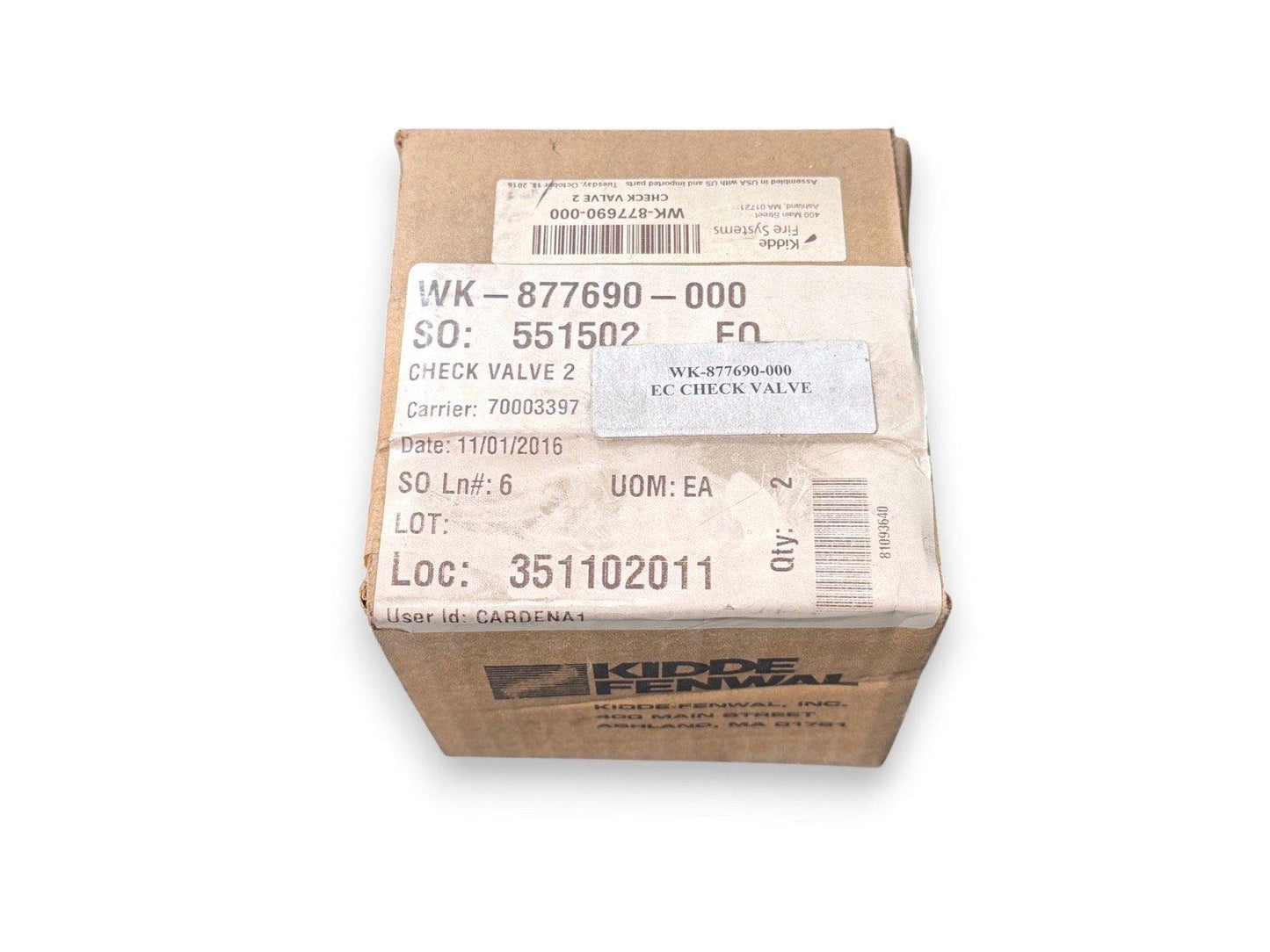 Kidde Fenwal WK-877690-000 EC Check Valve 2 fire alarm component in original packaging
