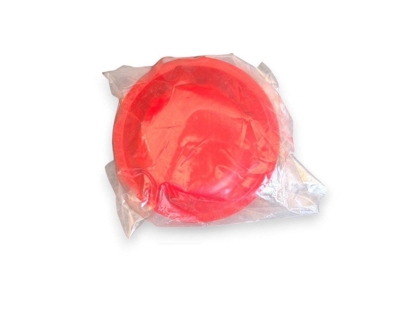 Red fire alarm bell cover in clear plastic packaging for protection