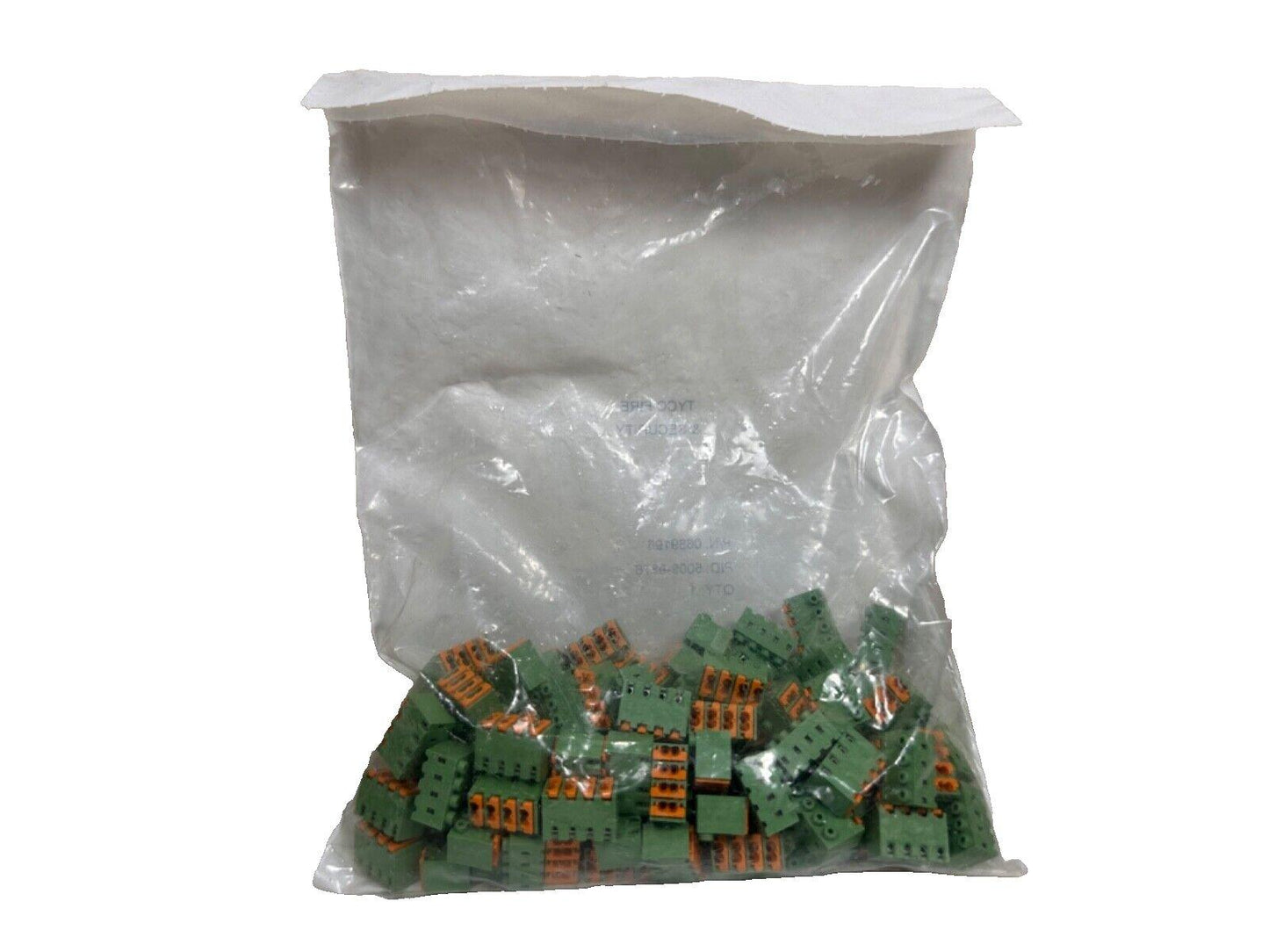 Bag of green and orange fire alarm terminal blocks for electrical wiring connections