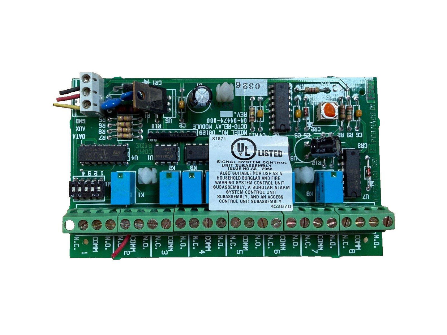 UL Listed fire alarm control module with relay outputs and terminal connections for security systems