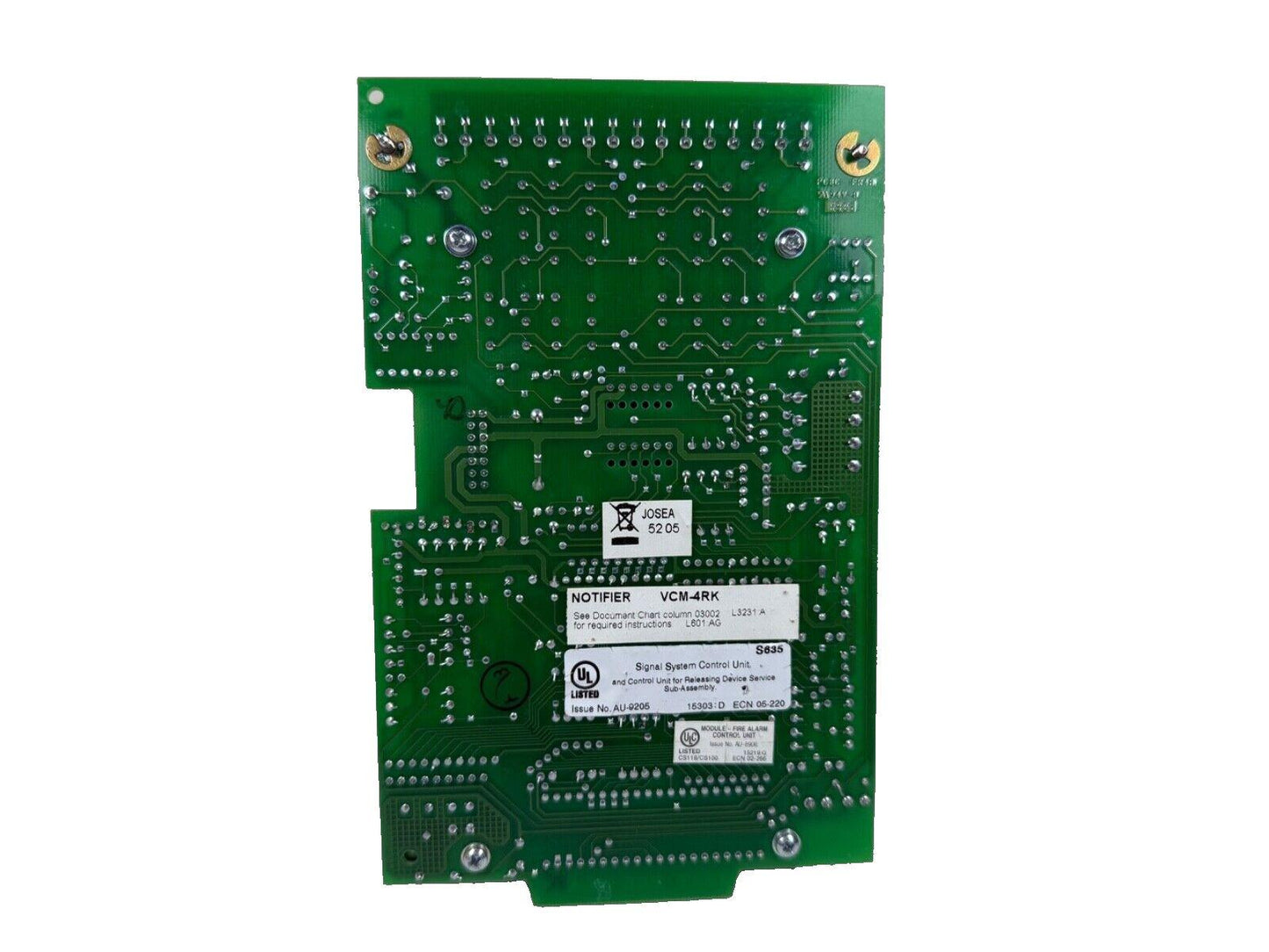 Notifier VCM-4RK fire alarm control module circuit board with UL listing labels