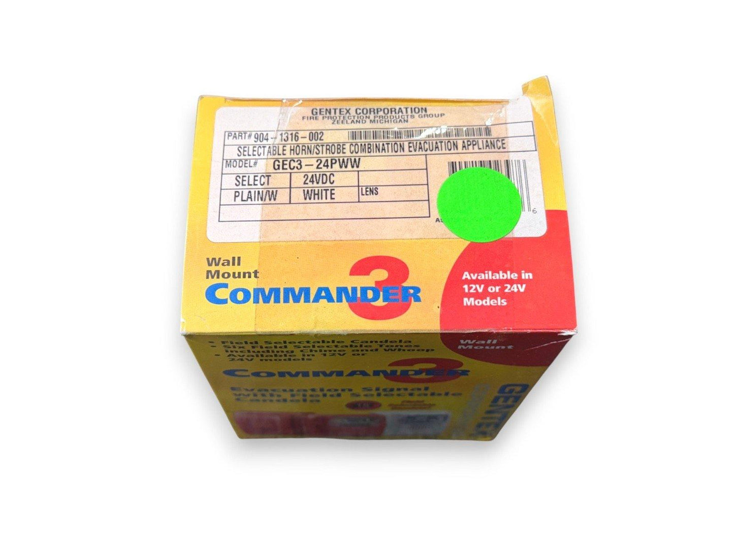 Gentex Commander 3 wall mount fire alarm horn strobe, 24VDC, white lens, evacuation signal appliance