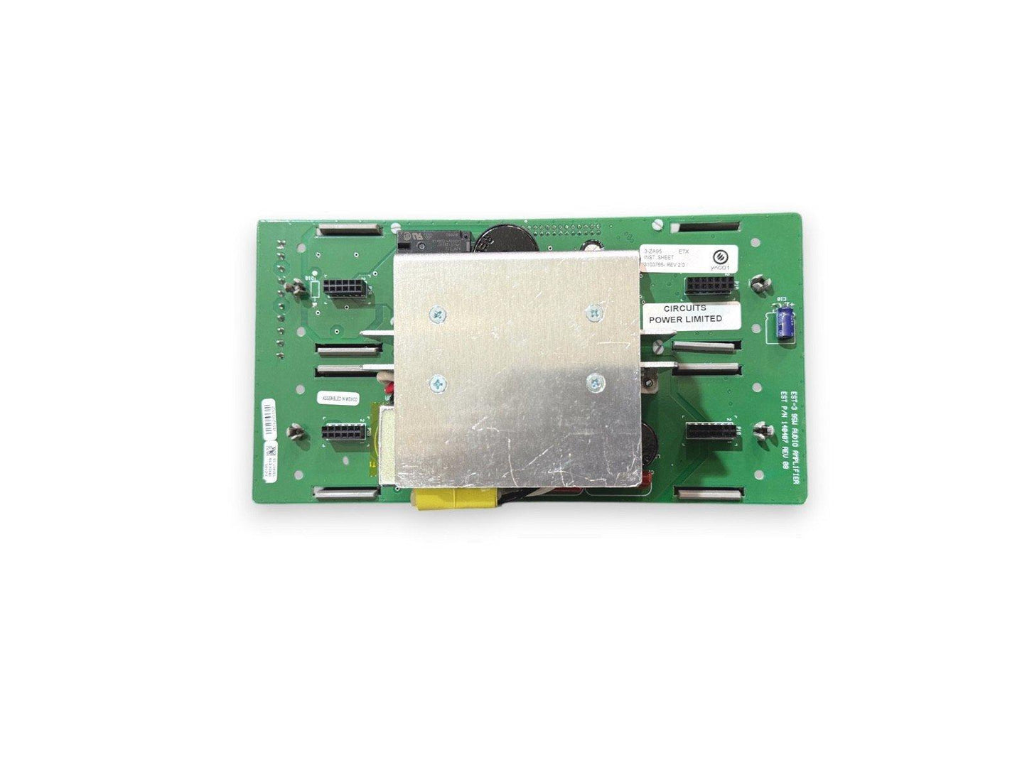 EST-3 SRI Radio Amplifier circuit board for fire alarm systems, green PCB with metal shield