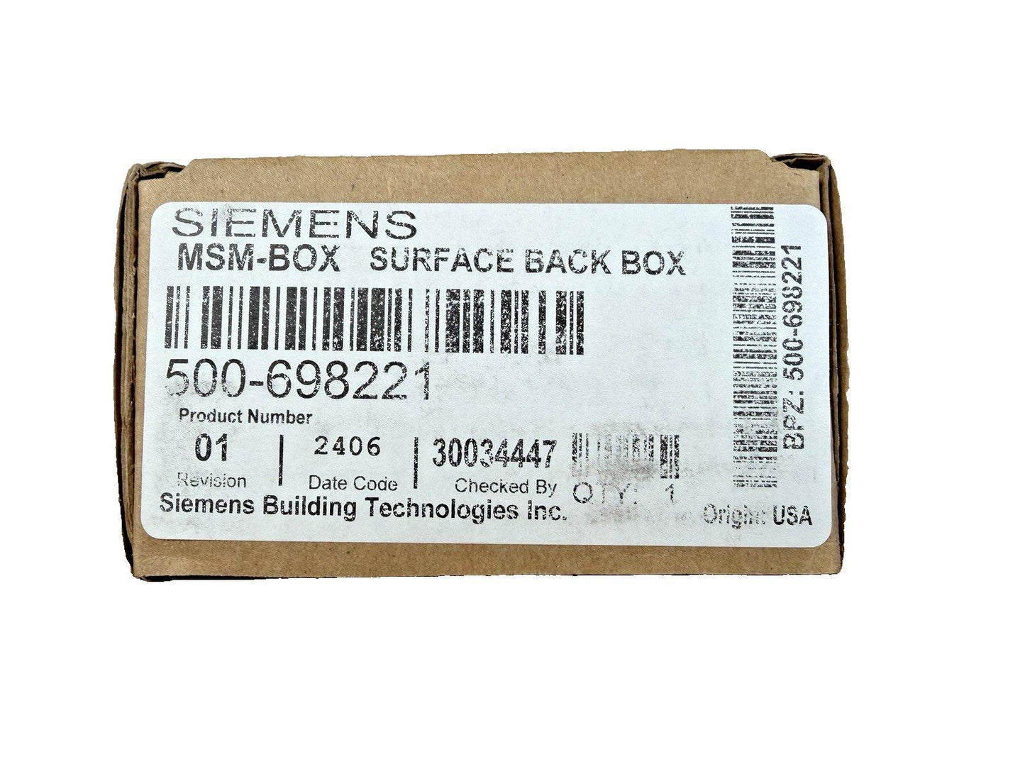Siemens MSM-BOX surface back box for fire alarm systems, model 500-698221, USA origin