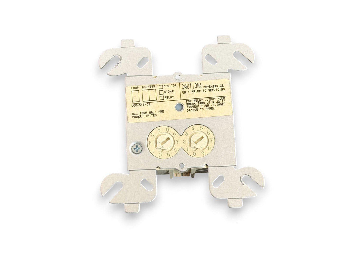 Fire alarm control module with address dials and terminal labels for commercial safety systems