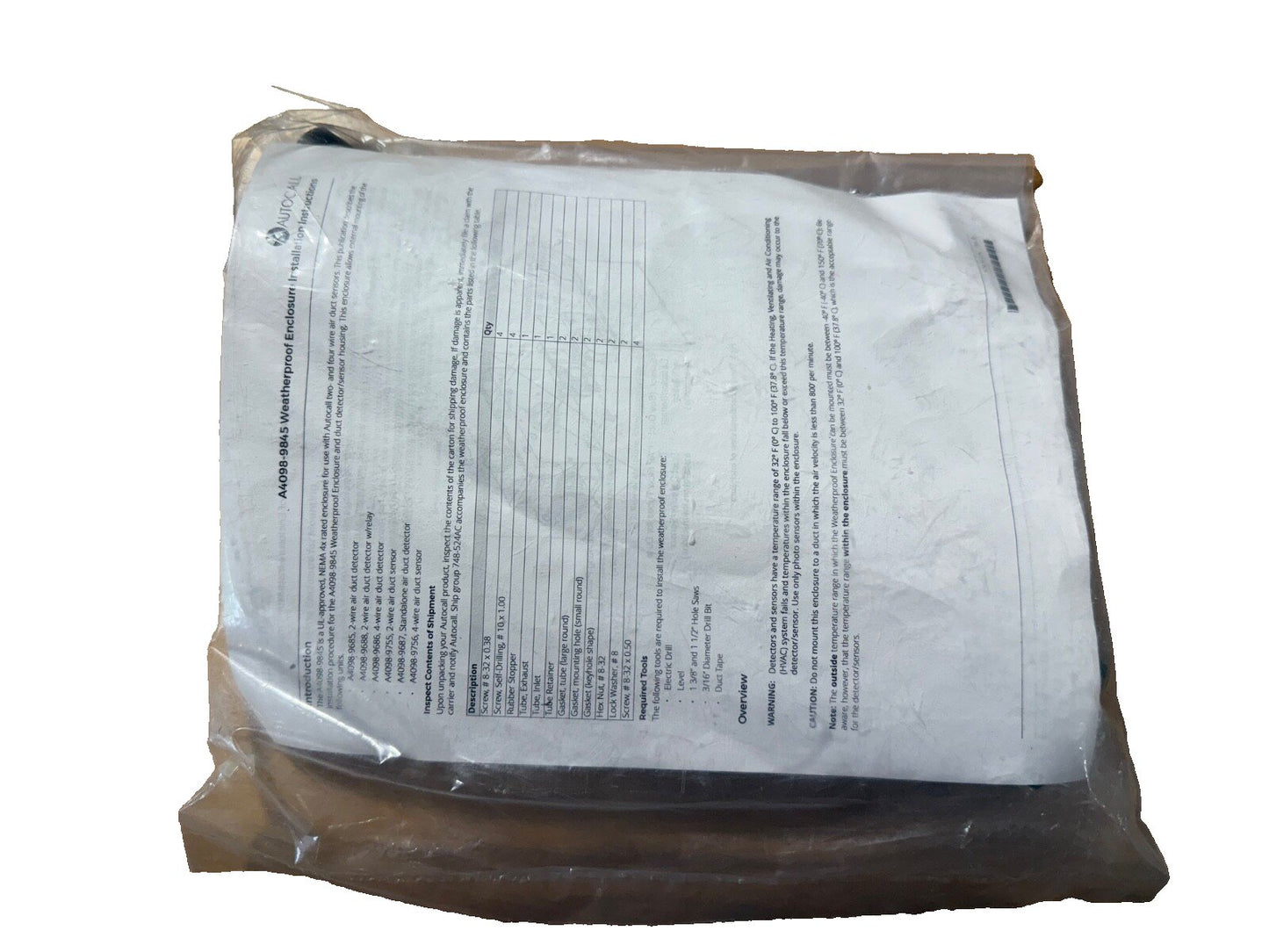 Autocall 0748524AC Parts for A4098-9845 Duct Housing (NEW IN BOX)