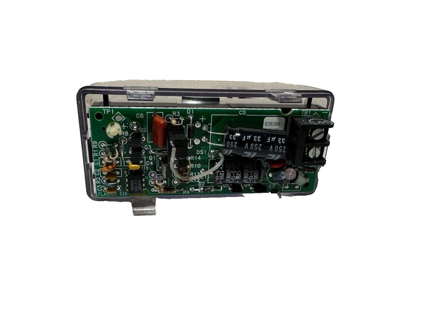Fire alarm circuit board with capacitors and resistors, used fire alarm equipment