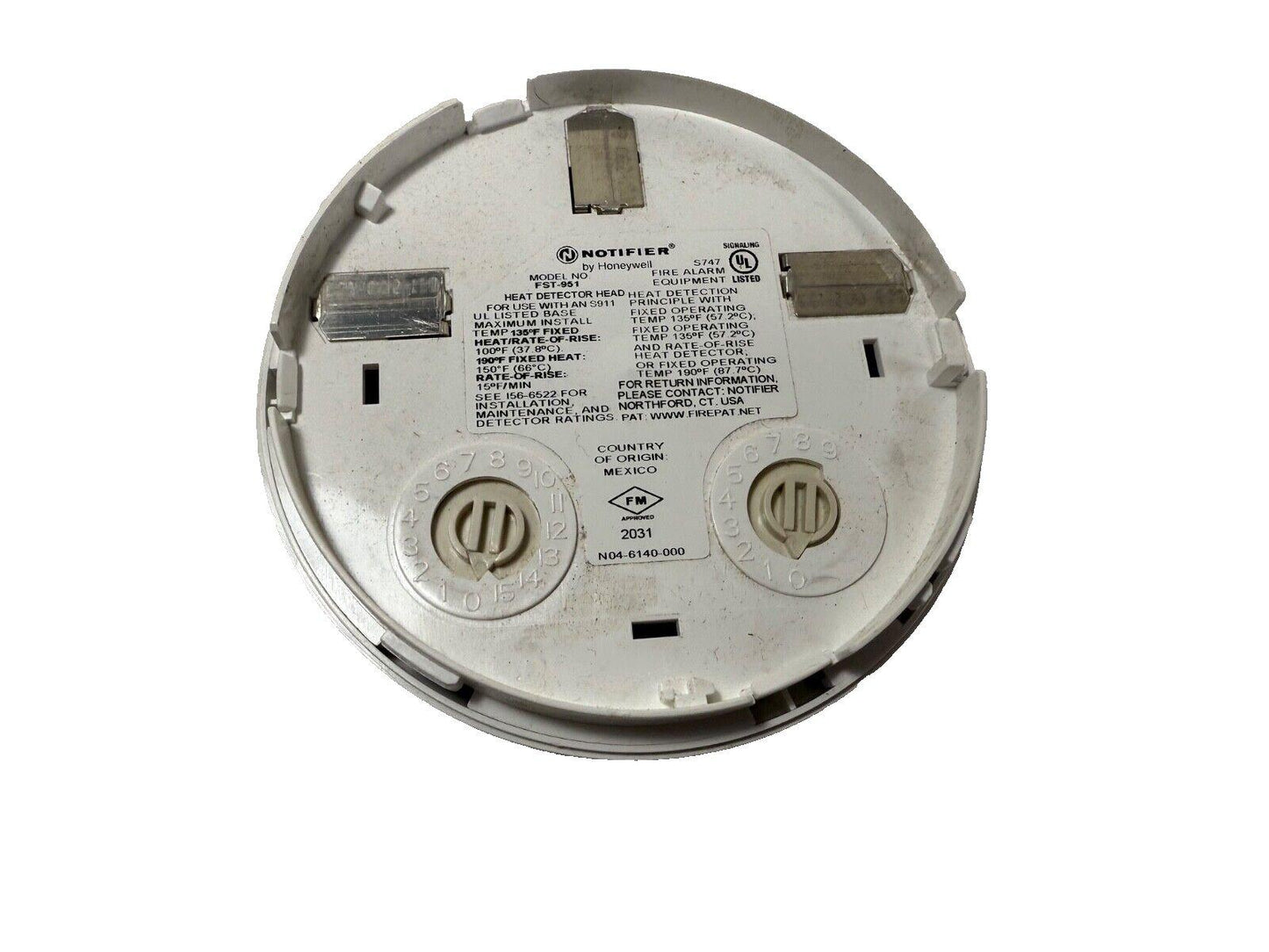 Notifier FST-951 heat detector head for fire alarm systems, UL listed, with adjustable settings