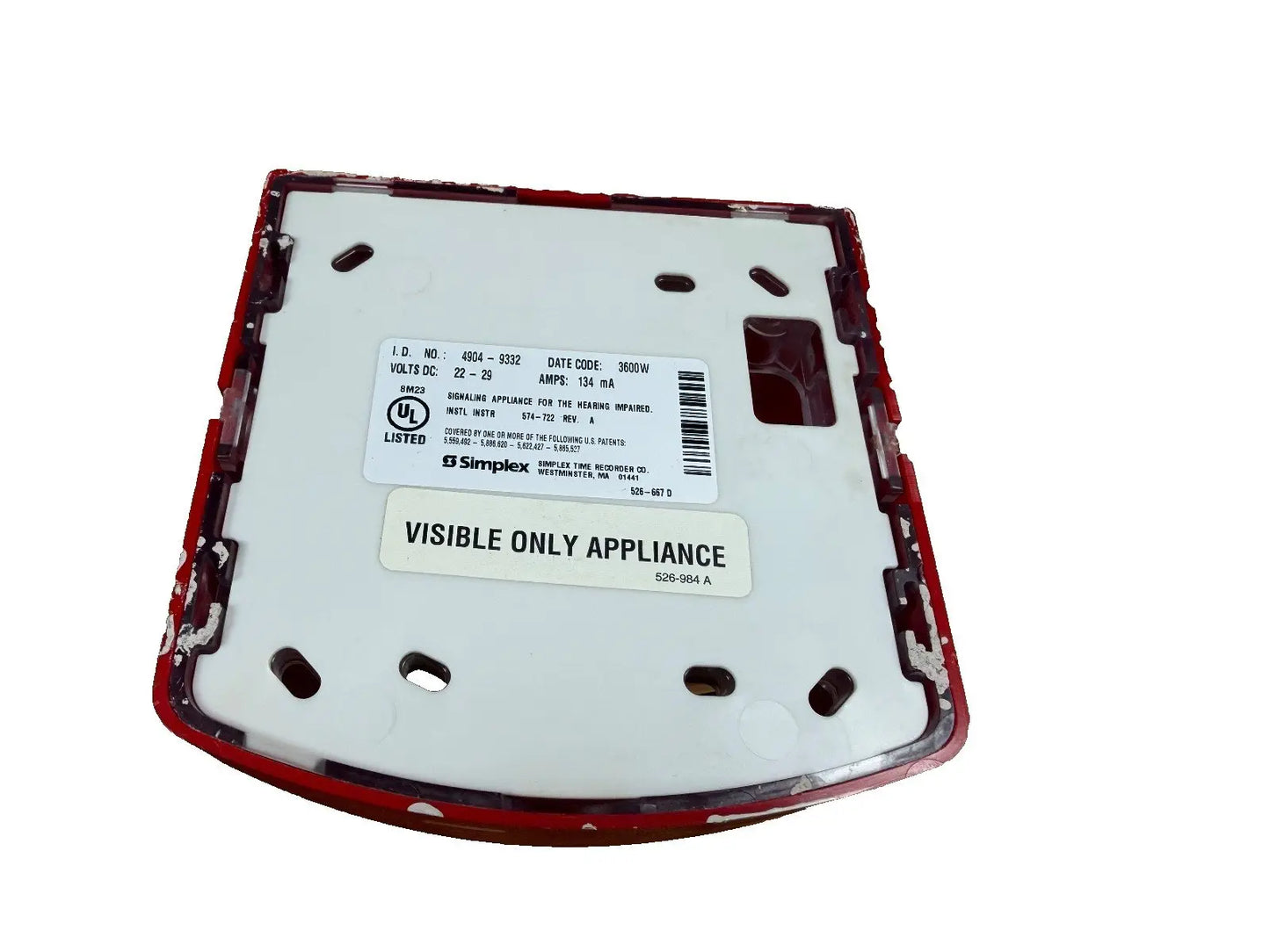 Simplex 4904-9332 Fire Alarm Strobe WallRed (SmartSync) Simplex
