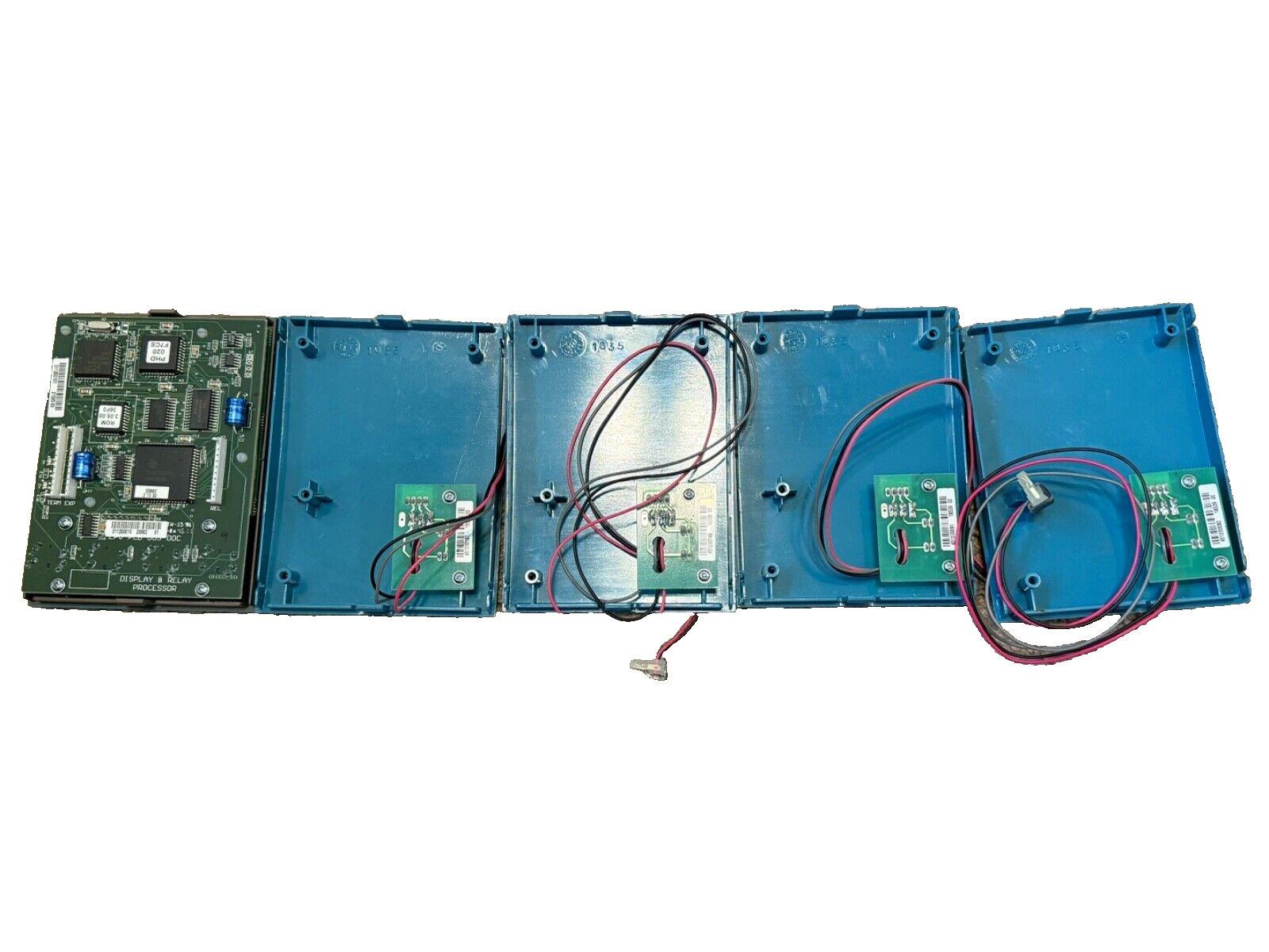 Fire alarm control panel circuit board with wiring and processor modules for fire safety systems