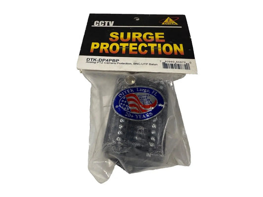 Ditek DTK-DP4PBP CCTV Surge Protection Device in original packaging, featuring a prominent "Surge Protection" label.