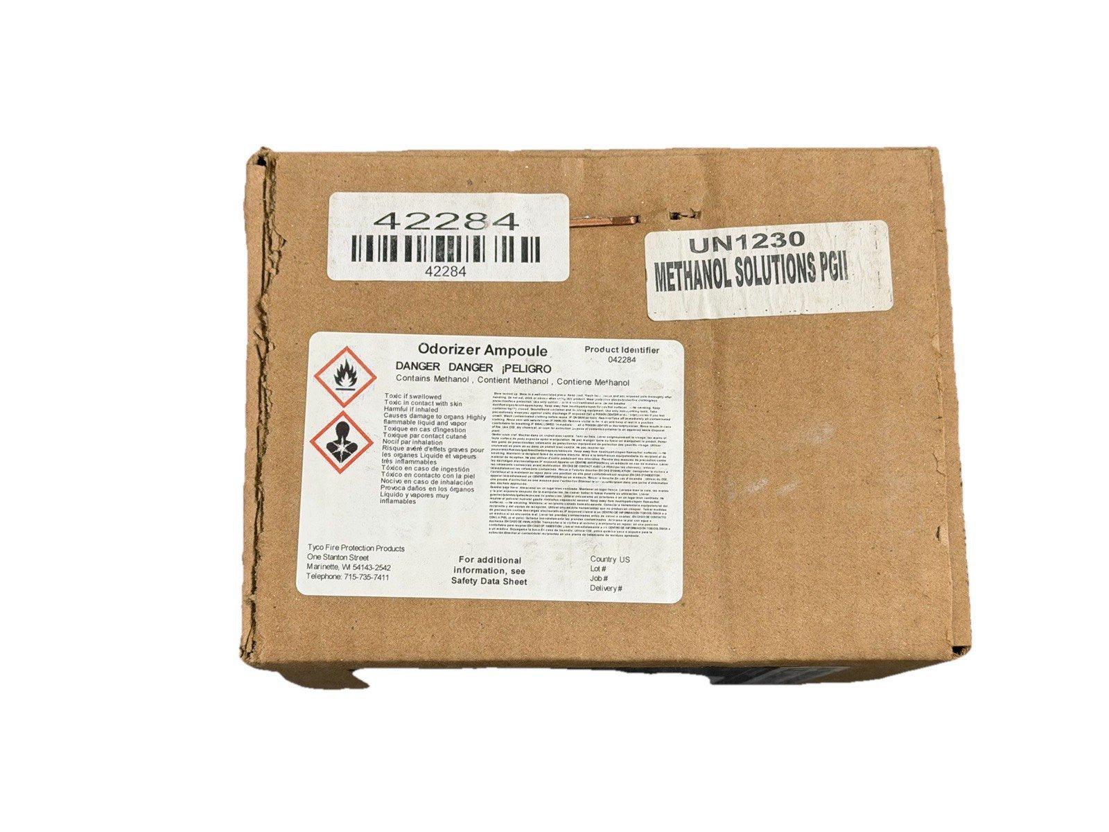 Odorizer Ampoule for fire alarm systems, contains methanol, labeled with hazard warnings and UN1230 code