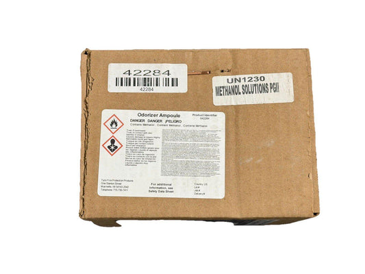 Odorizer Ampoule for fire alarm systems, contains methanol, labeled with hazard warnings and UN1230 code