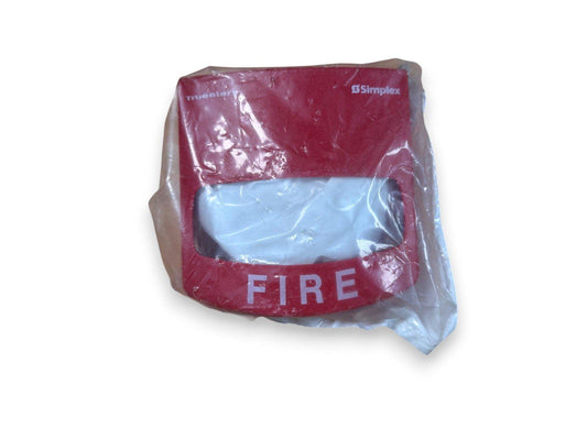 Simplex TrueAlert fire alarm pull station in red, sealed in plastic packaging