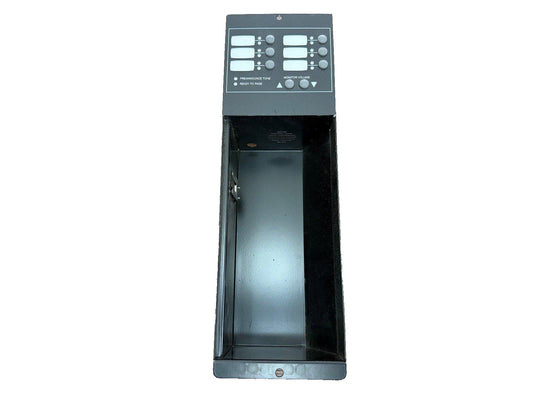 Fire alarm control panel with paging buttons and volume controls for emergency systems