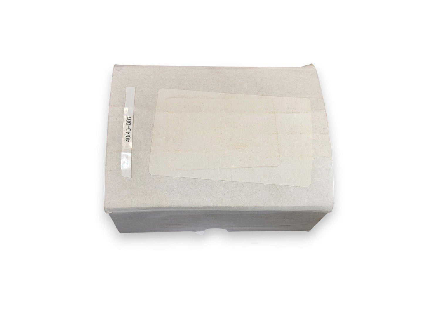 Cardboard box with label 40/40-001, packaging for fire alarm equipment