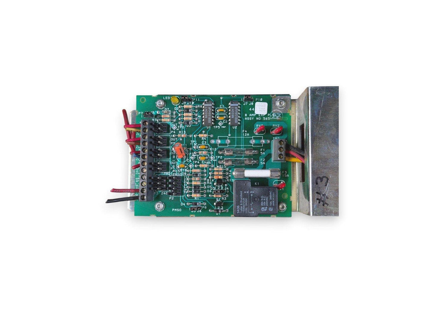 Fire alarm control module circuit board with connectors and components for fire safety systems