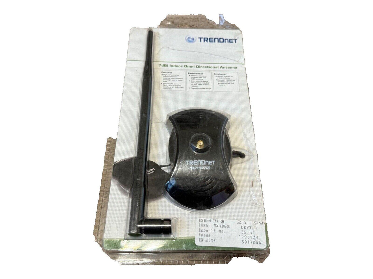 TRENDnet 7dBi indoor omni-directional antenna for wireless networks, model TEW-A1070B in retail packaging