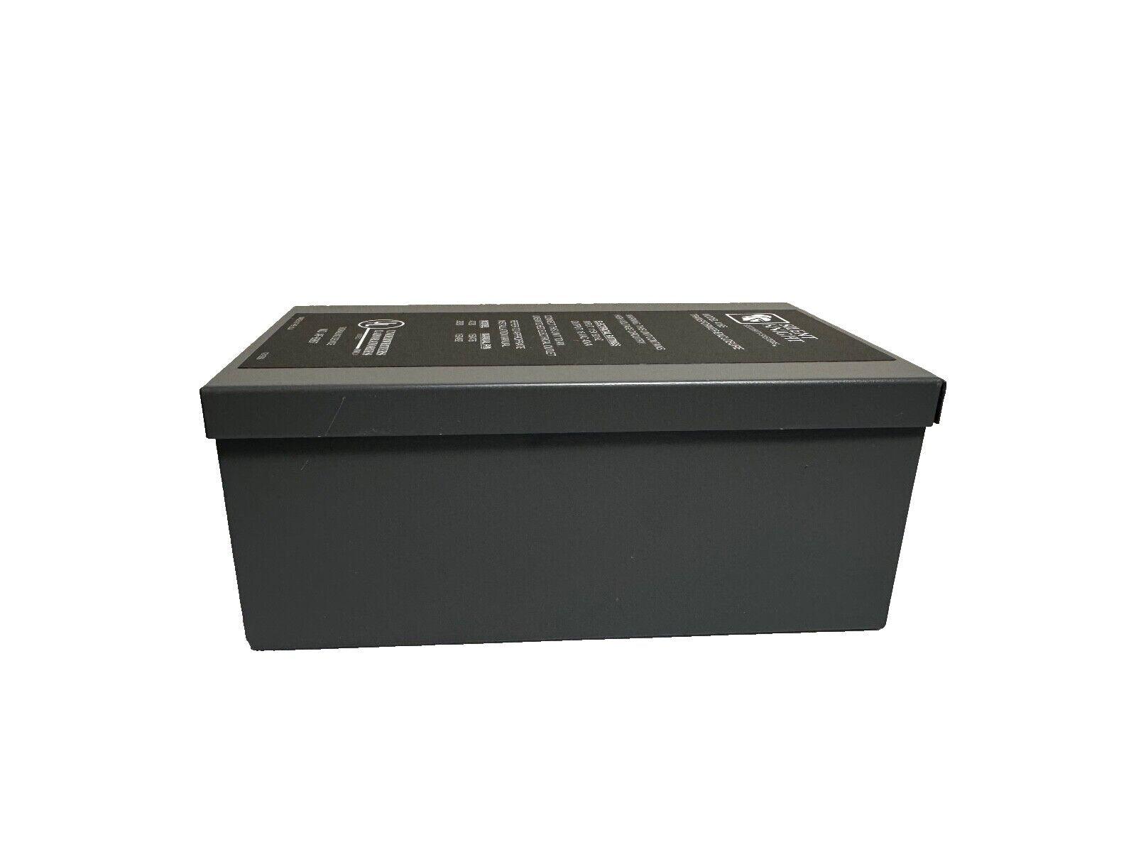 Black fire alarm battery for commercial security systems, compact design with label details