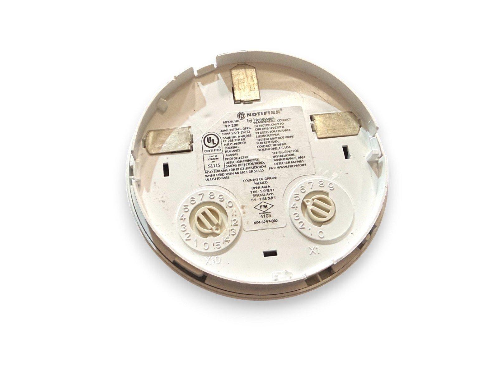 Notifier NP-200 photoelectric smoke detector head with UL certification and wiring terminals