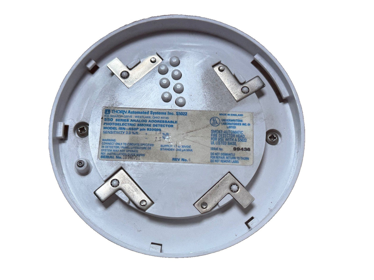 Autocall Grinnell Thorn ISN-550P 920096 Fire Alarm Photoelectric Smoke Detector