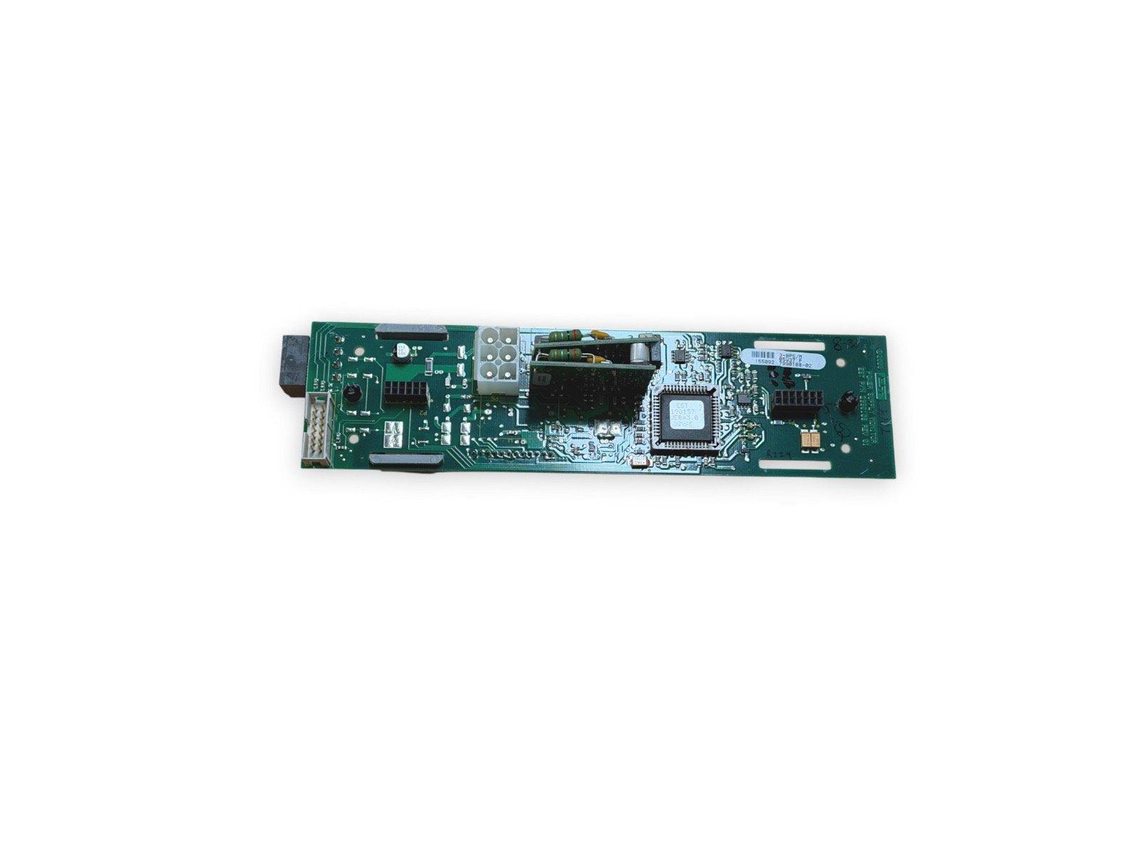Fire alarm control panel circuit board with connectors and microchip