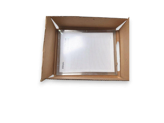 Simplex fire alarm call station in open box, stainless steel panel with lined paper