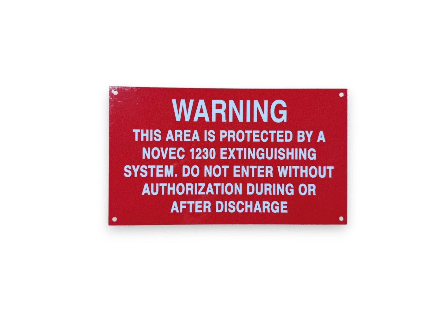 Novec 1230 Protection Discharge Warning Metal Sign 10 inch x 6 inch (NEW)