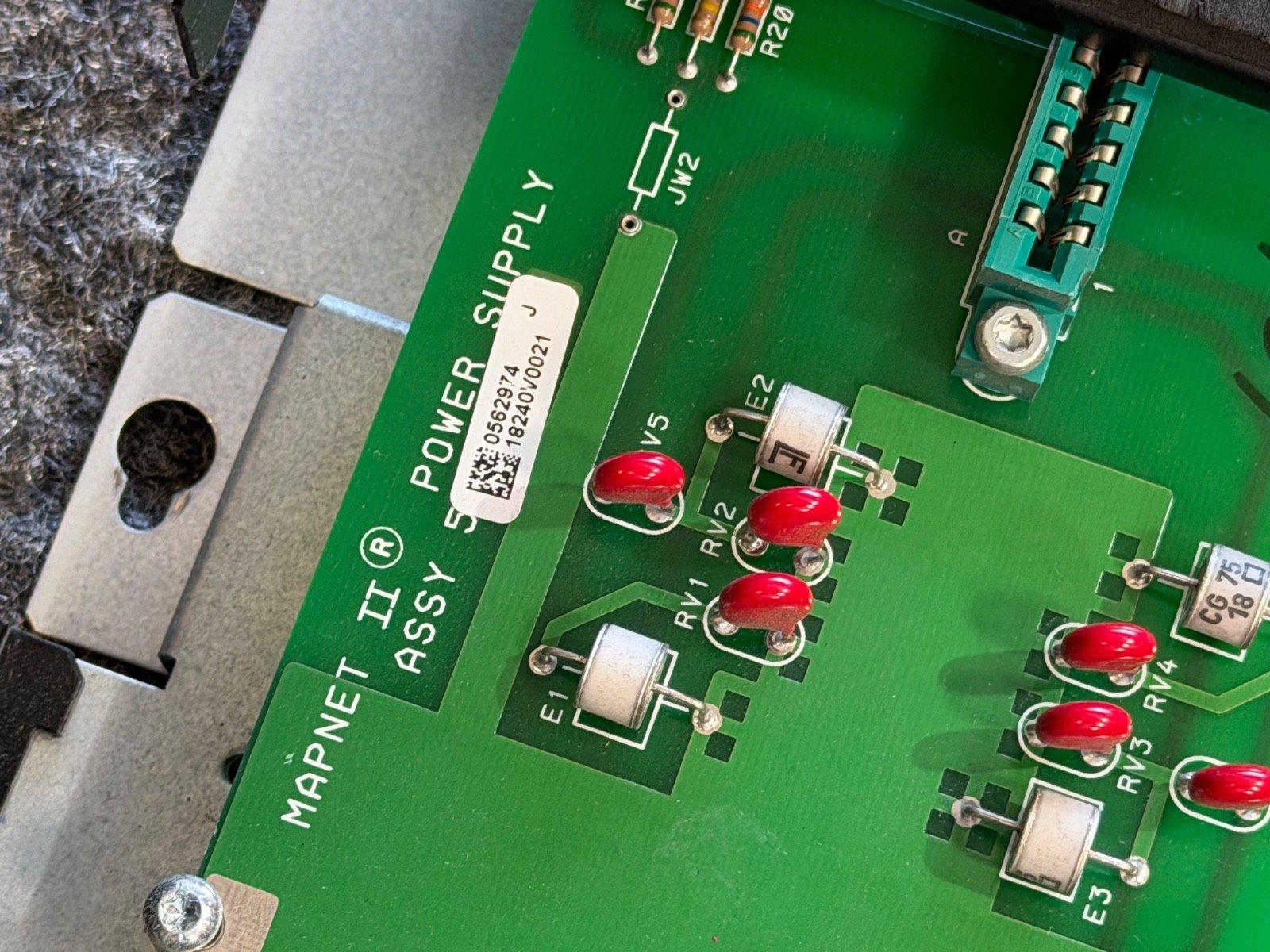 MAPNET II power supply circuit board with red capacitors and connectors for fire alarm systems